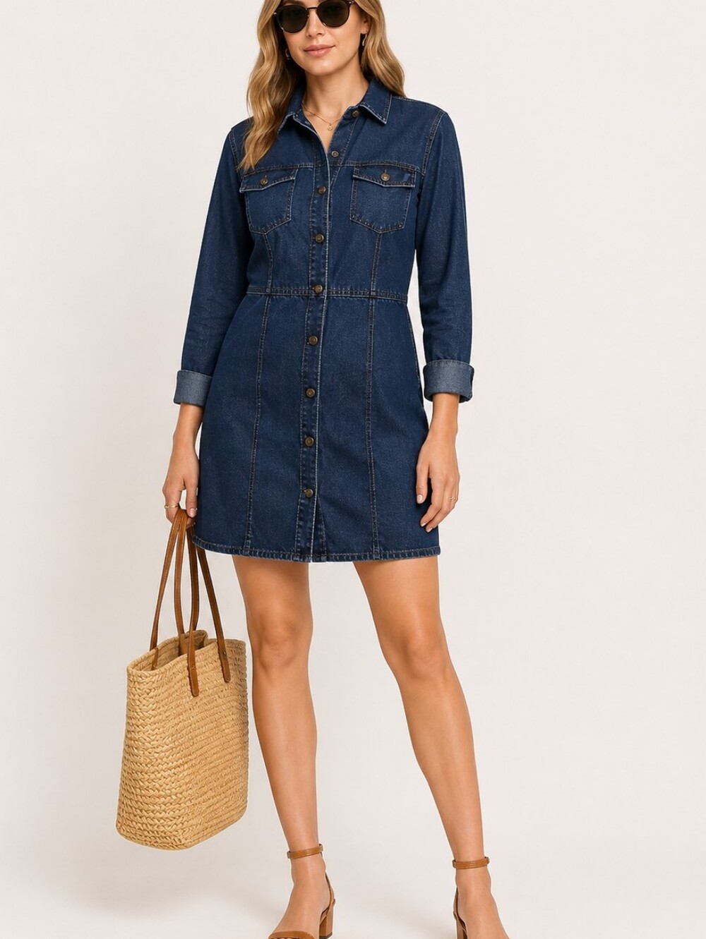 Frye Dark Wash Denim Button Front Mini Dress with Dual Chest Pockets - NWOT